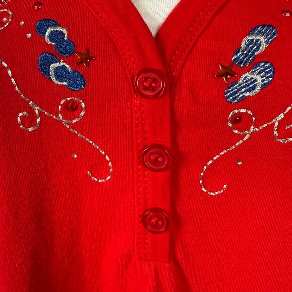 Holiday Editions XL red and white short sleeve v-neck embellished decorated top - Picture 7 of 9